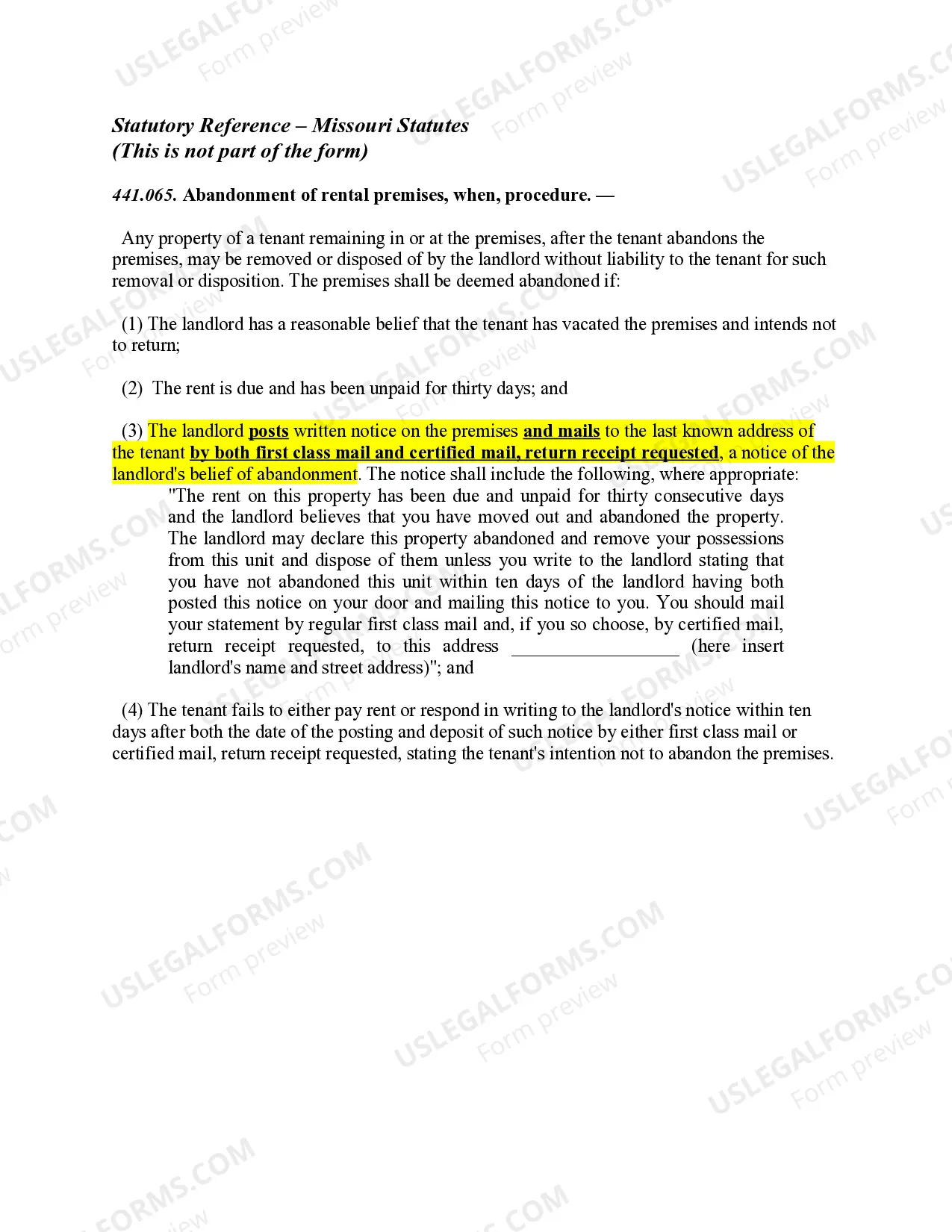 Preview Letter from Landlord to Tenant as Notice of Abandoned Personal Property