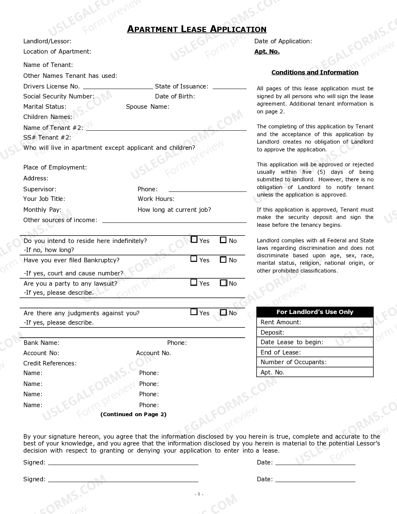 Missouri Apartment Lease Rental Application Questionnaire - Apartment ...
