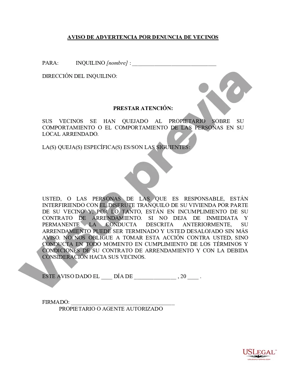 Preview Aviso de Advertencia por Denuncia de Vecinos