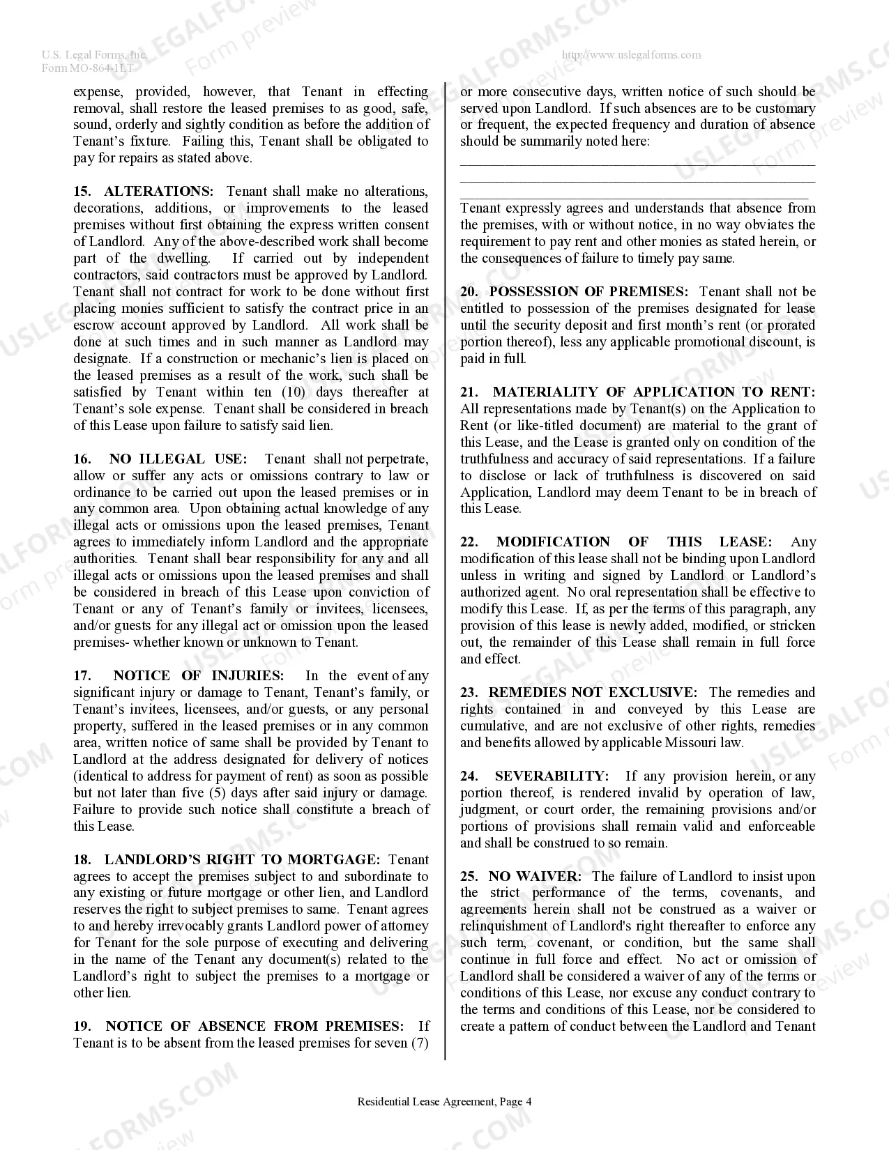 Preview Residential Lease or Rental Agreement for Month to Month