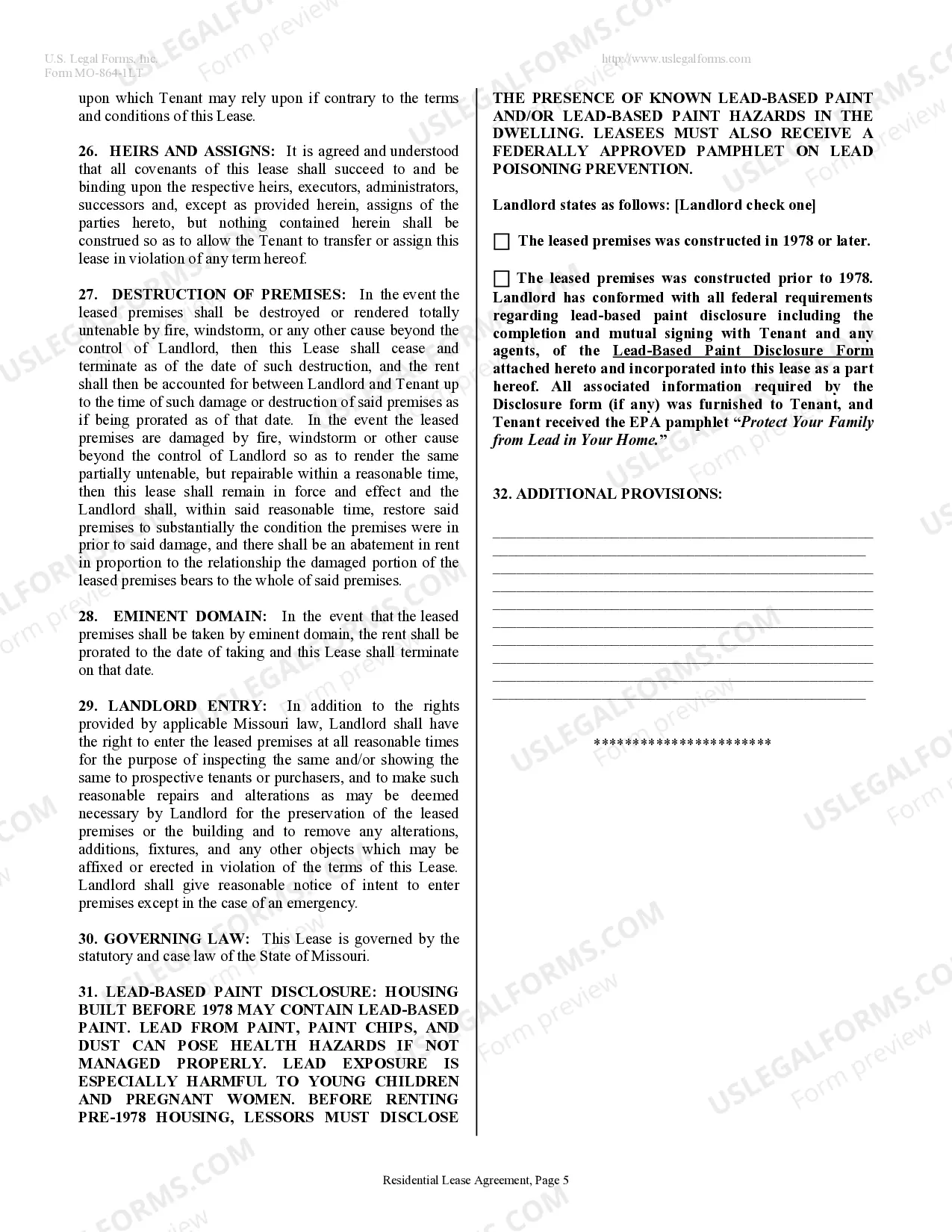 Preview Residential Lease or Rental Agreement for Month to Month