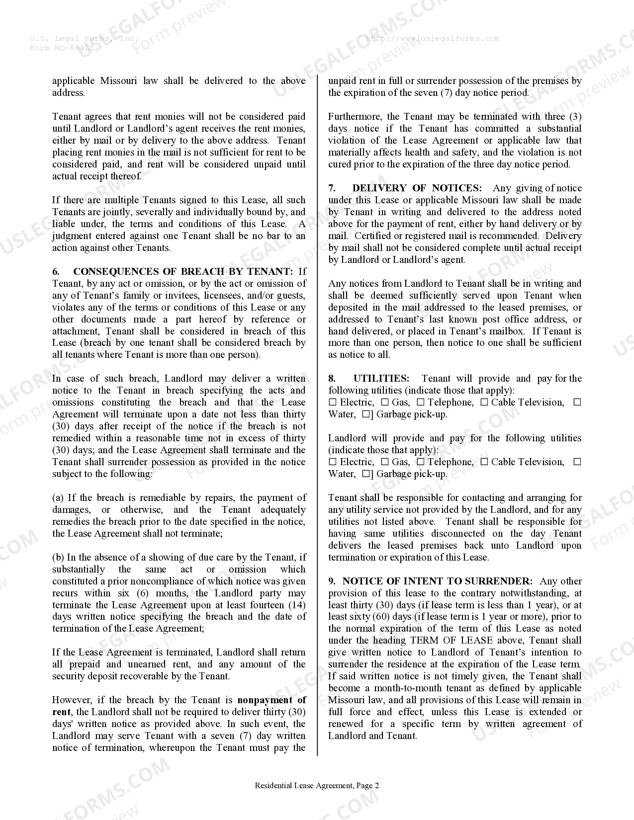 Missouri Residential Rental Lease Agreement - Missouri Lease Agreement | US  Legal Forms