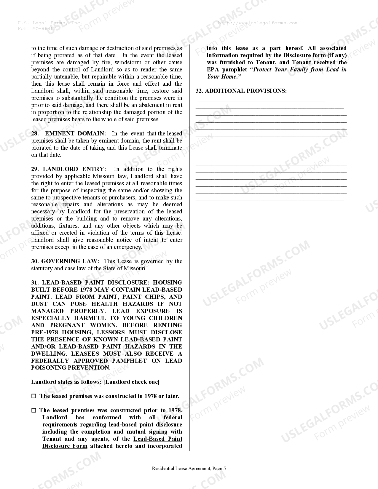 Missouri Residential Rental Lease Agreement - Missouri Lease Agreement | US  Legal Forms