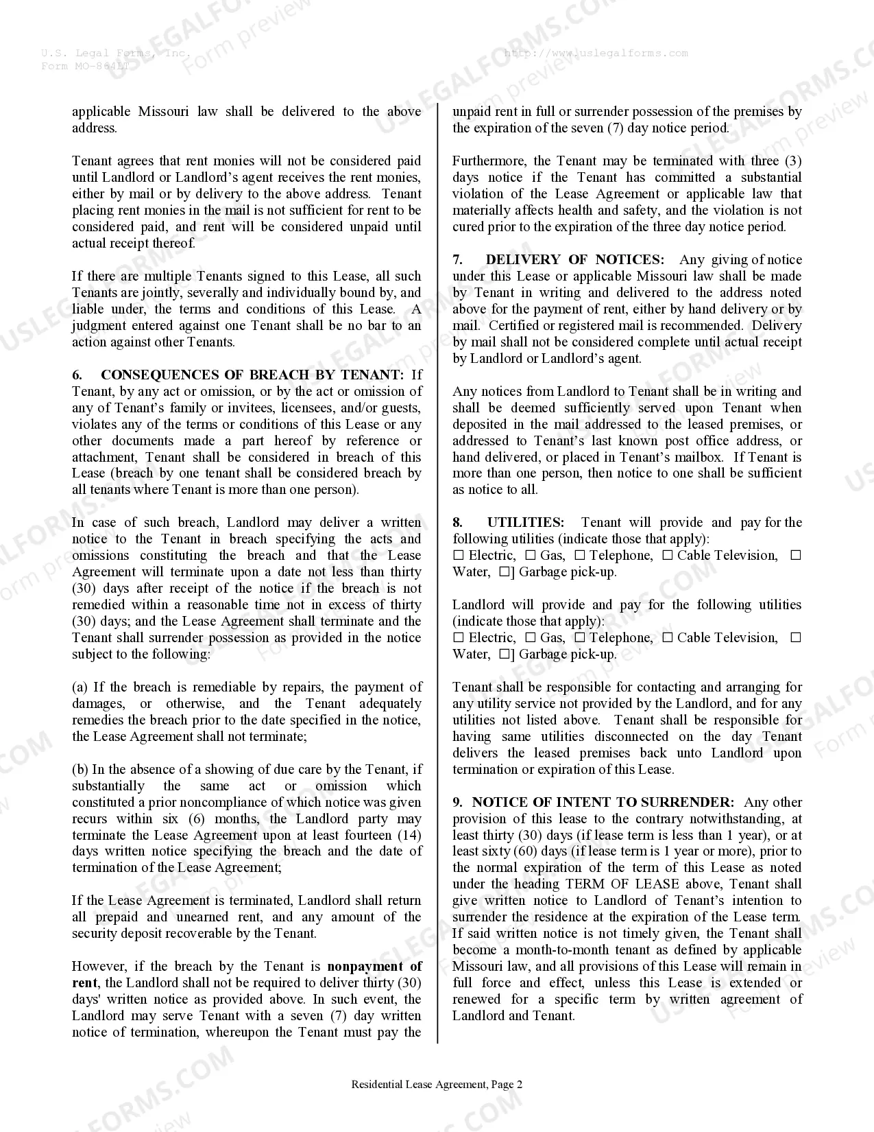 Preview Residential Rental Lease Agreement