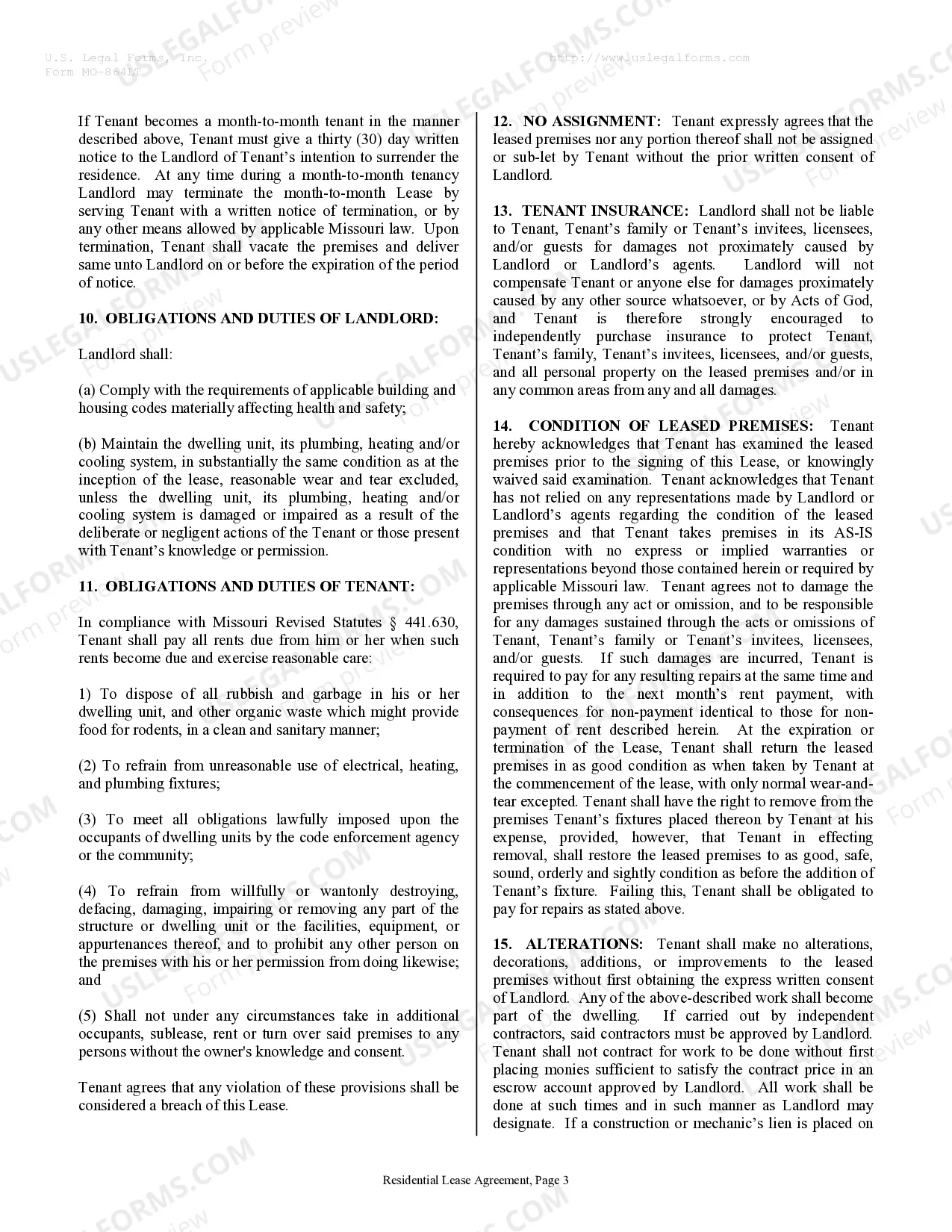 Preview Residential Rental Lease Agreement