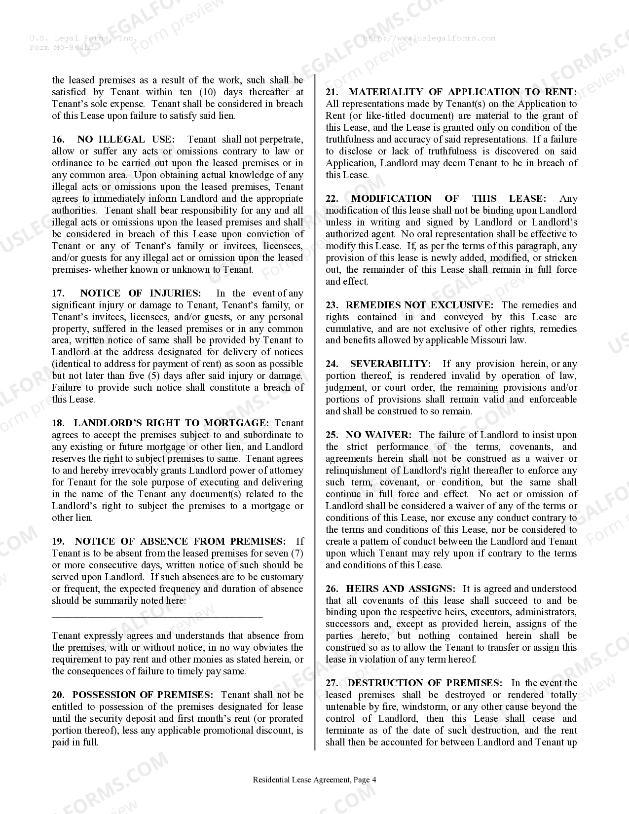 Preview Residential Rental Lease Agreement