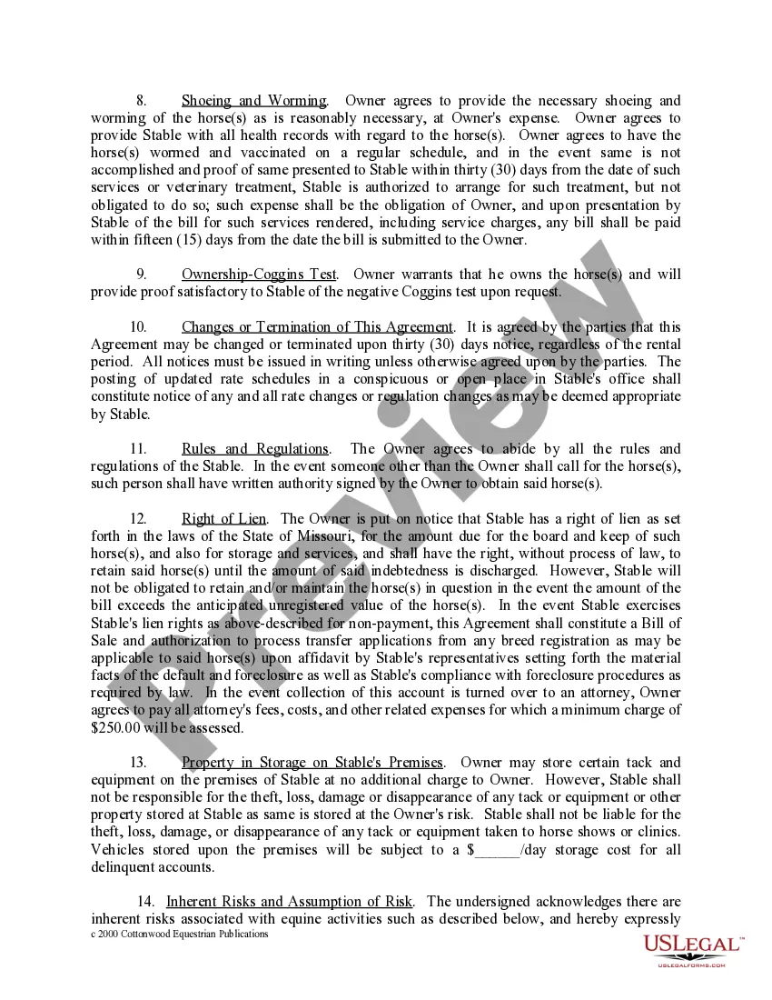 Get Missouri Horse Equine Forms Package Preview Missouri Horse Equine Forms Package