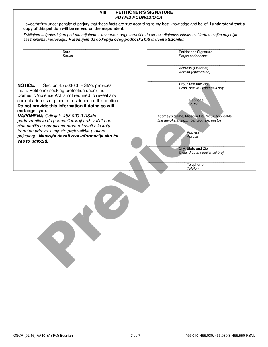 page 6 Adult Abuse - Stalking - Petition for Order of Protection (Bosnian) preview