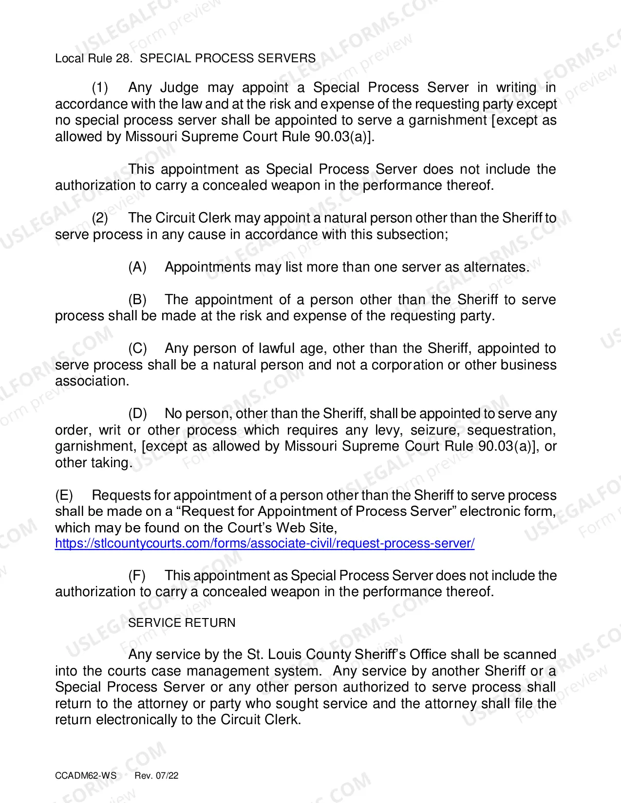 Preview Request For Appointment of Process Server