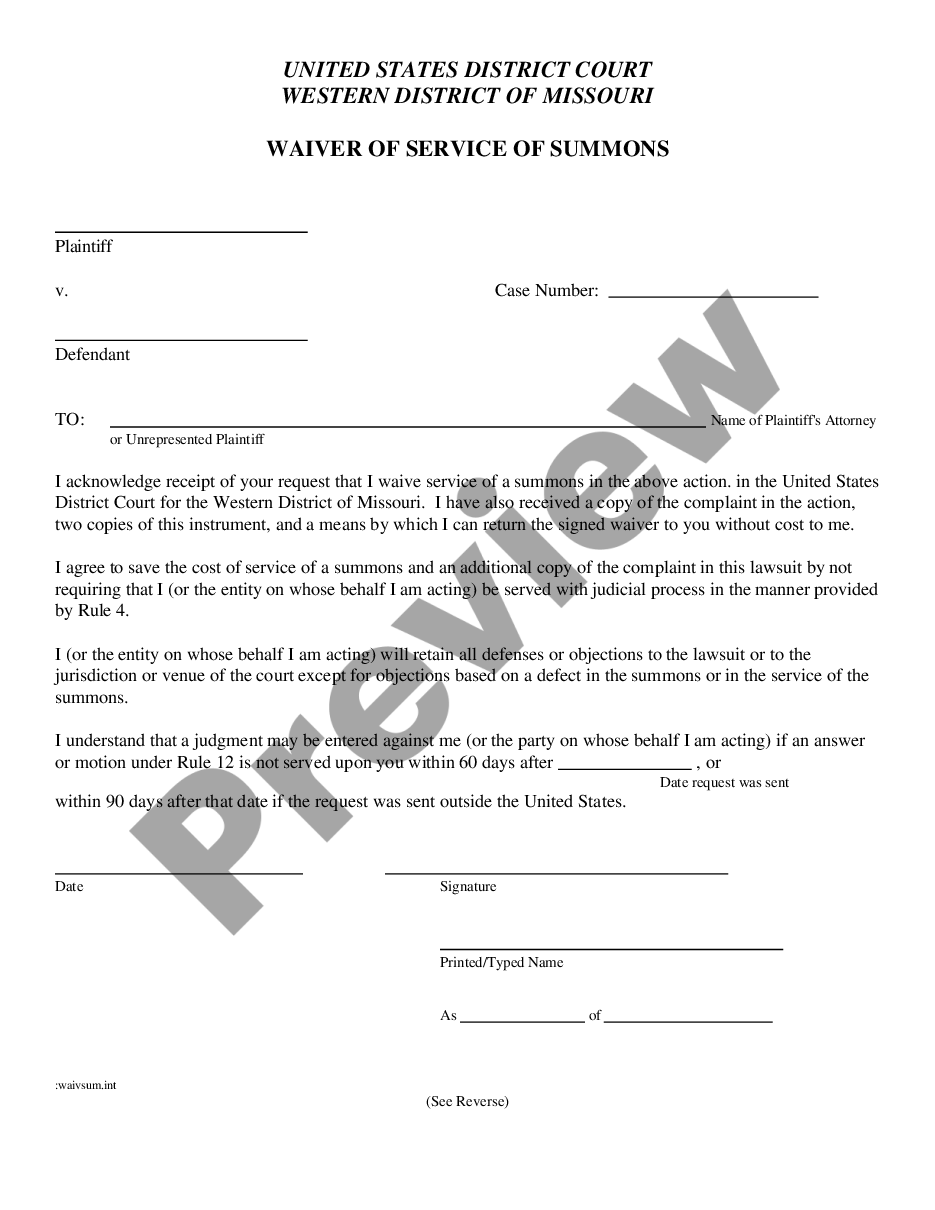 page 0 Waiver of Service of Summons preview
