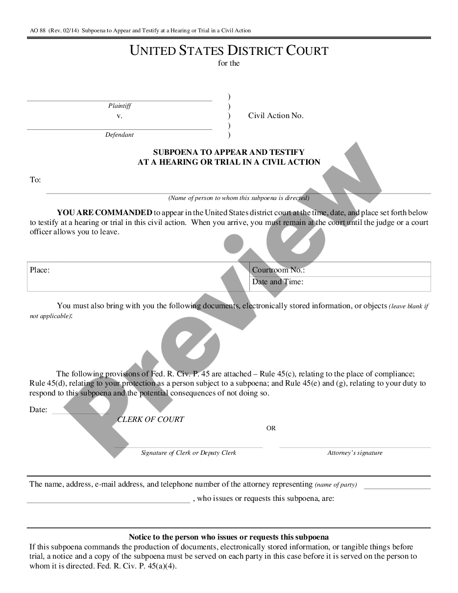 page 0 Subpoena in a Civil Case preview