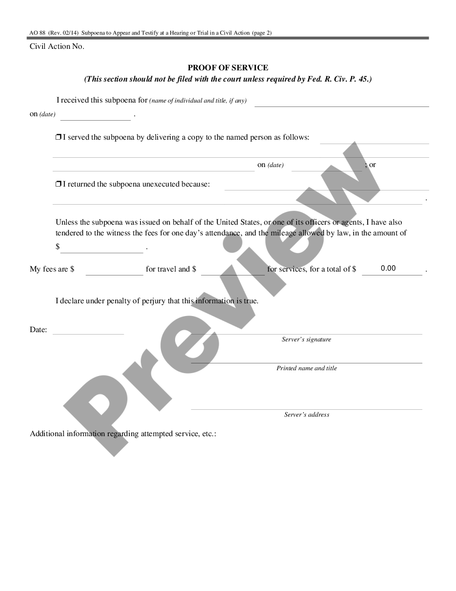 page 1 Subpoena in a Civil Case preview
