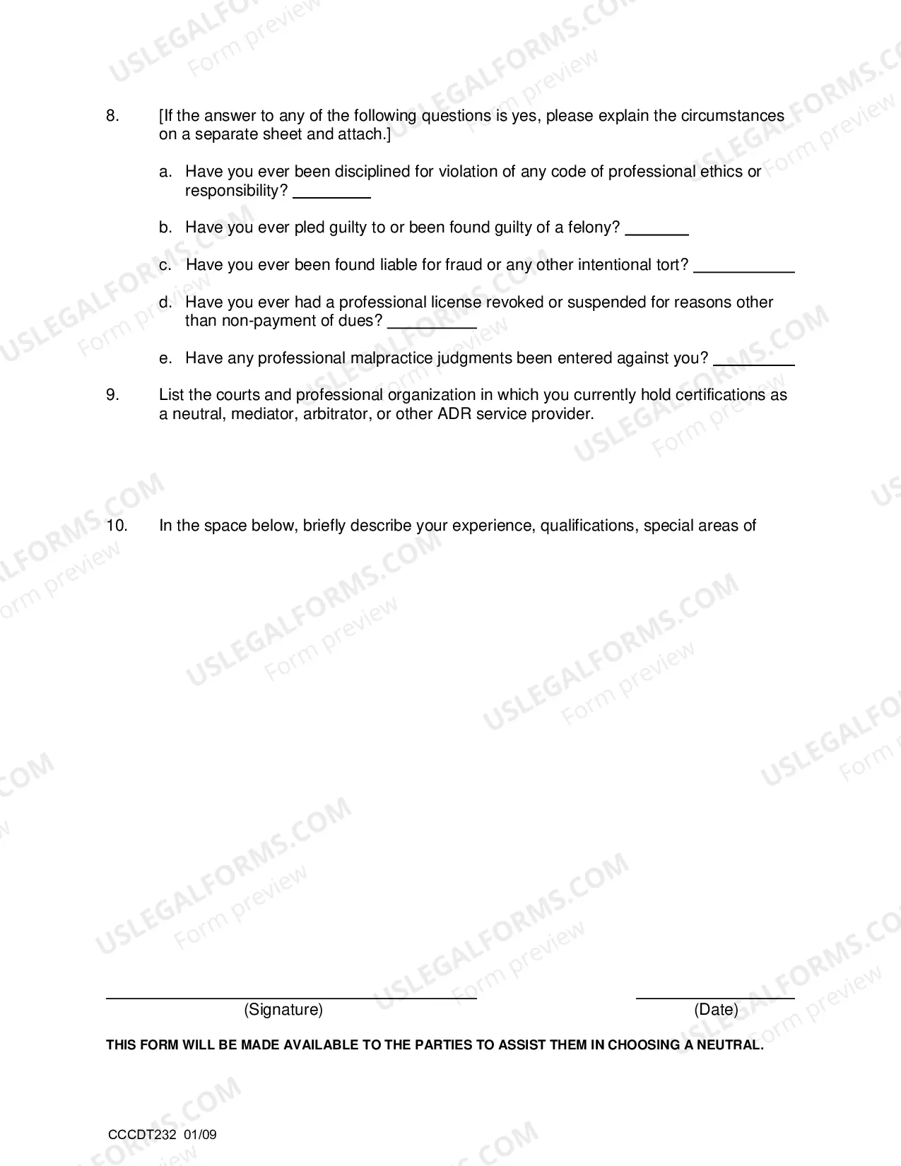 Preview Neutral Qualification Form