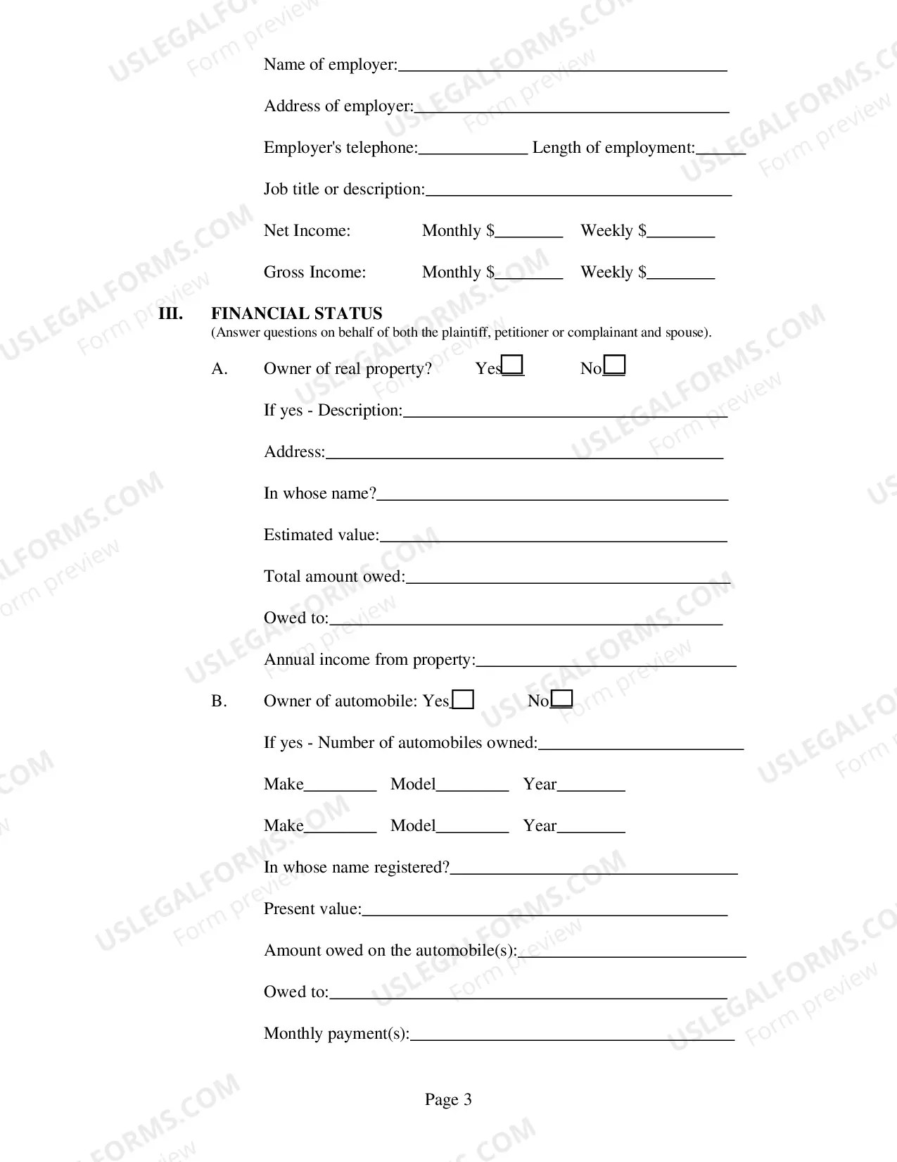 Preview Affidavit of Financial Status