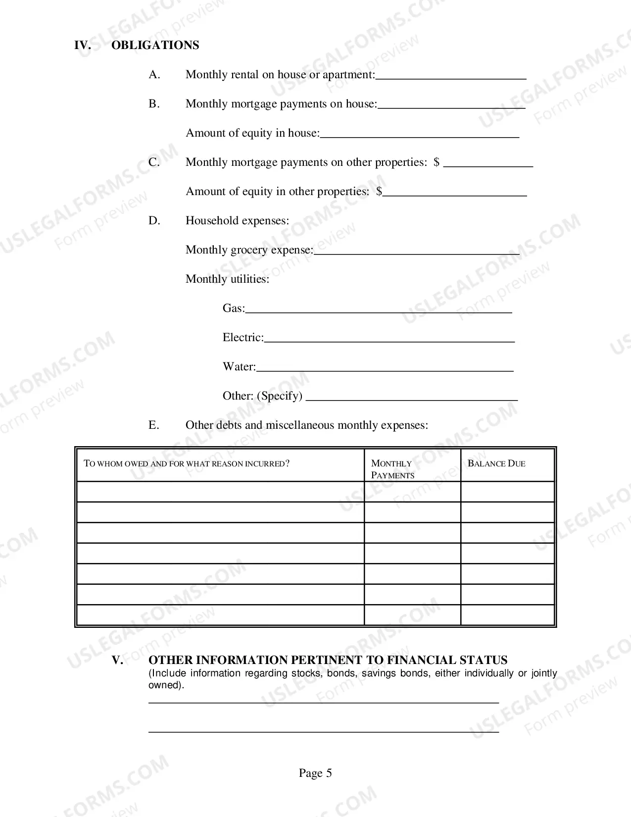Preview Affidavit of Financial Status