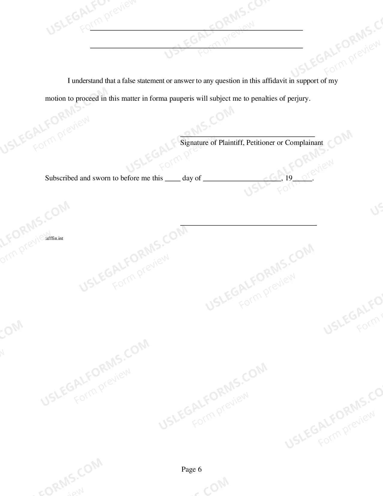 Preview Affidavit of Financial Status