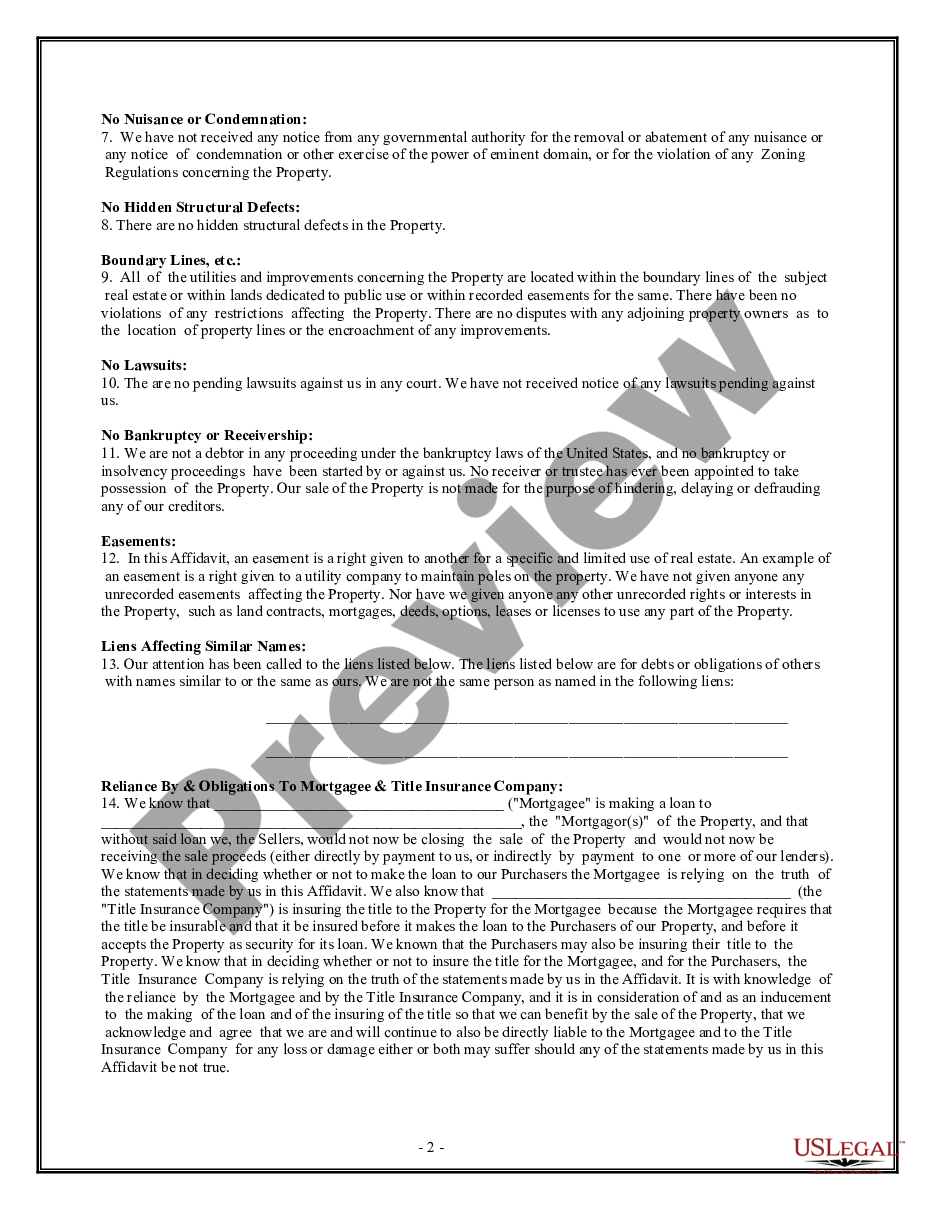 Missouri Owners Or Sellers Affidavit Of No Liens Owners Affidavit Sample Us Legal Forms 9194