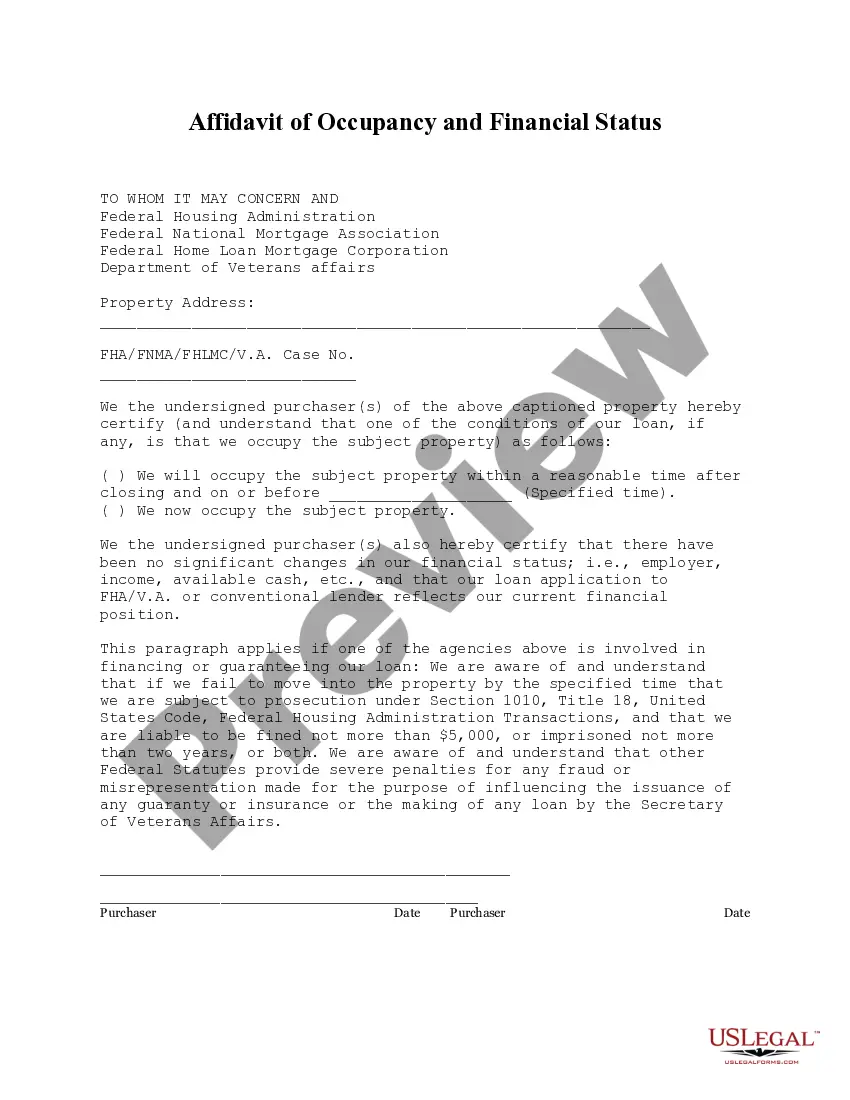 Get Affidavit of Occupancy and Financial Status Preview Affidavit of Occupancy and Financial Status