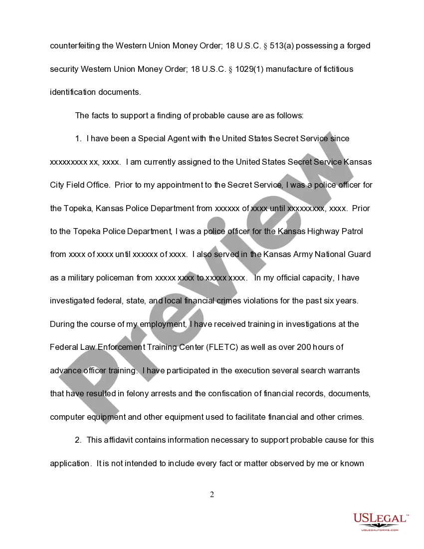 Preview Affidavit in Support of Search Warrant - Counterfeiting