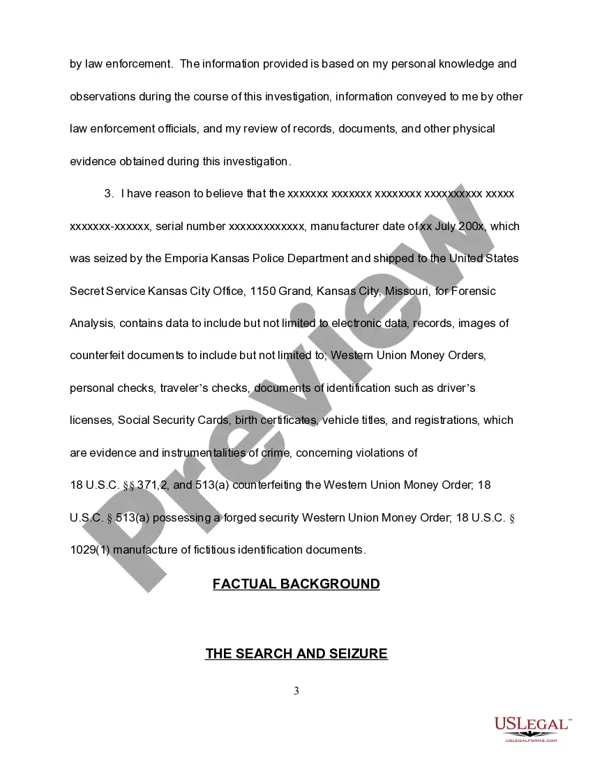Preview Affidavit in Support of Search Warrant - Counterfeiting