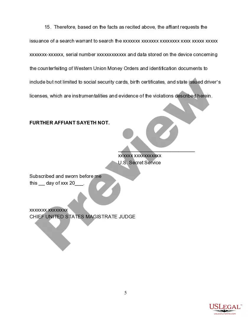 Preview Affidavit in Support of Search Warrant - Counterfeiting