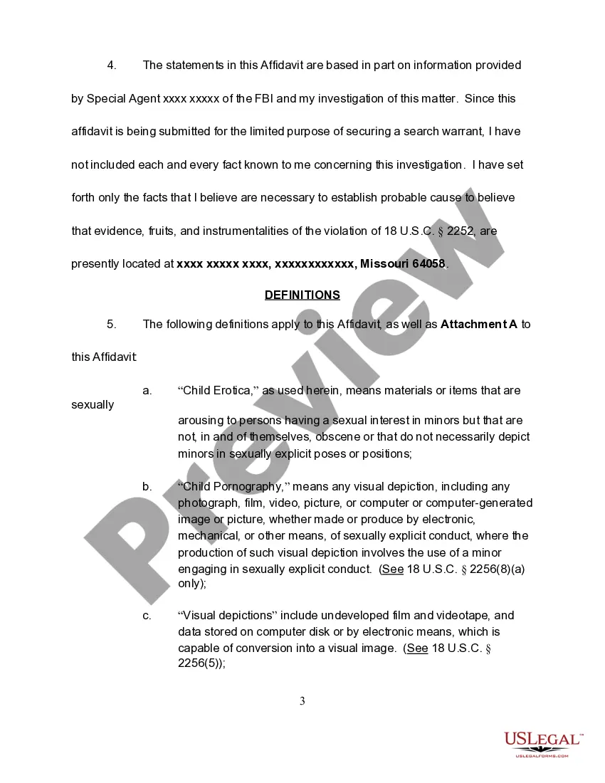Get Affidavit in Support of Search Warrant - Child Exploitation Preview Affidavit in Support of Search Warrant - Child Exploitation