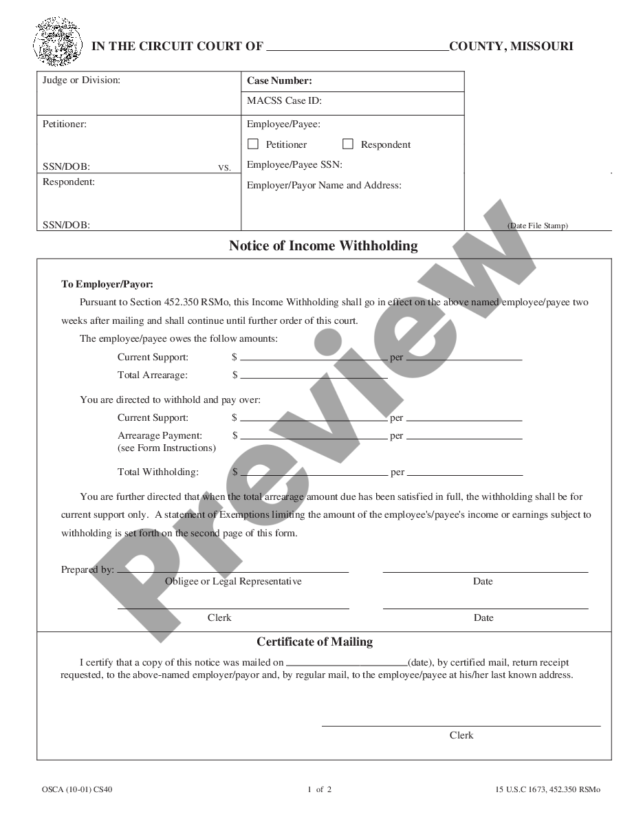 page 0 Notice of Income Withholding preview