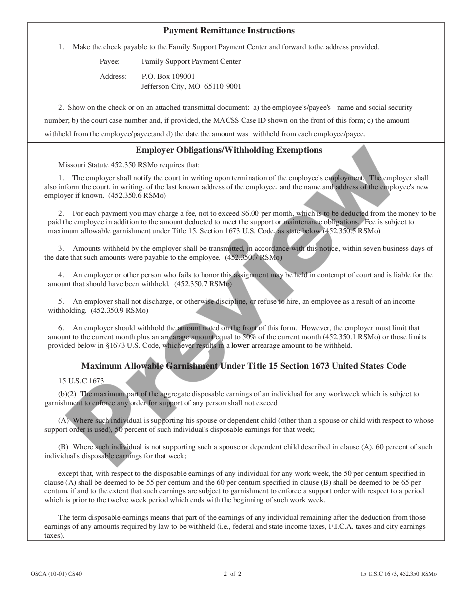 page 1 Notice of Income Withholding preview