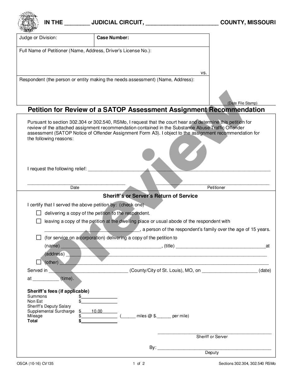 page 0 Petition for Review of SATOP Assessment Assignment Recommendation preview