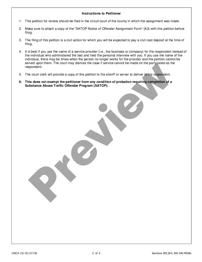 Preview Petition for Review of SATOP Assessment Assignment Recommendation