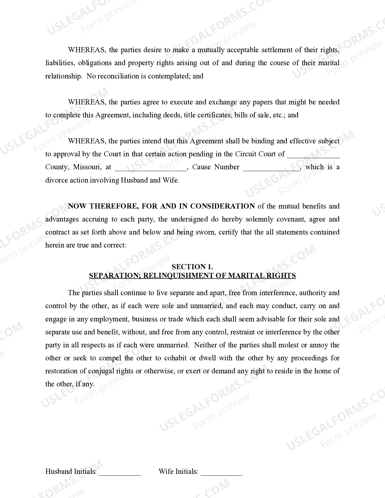 Separation Agreement Missouri With Child Template US Legal Forms