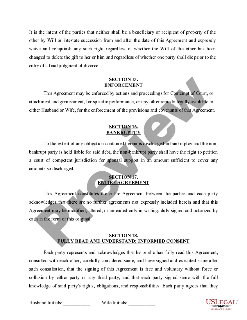 Get Marital Domestic Separation and Property Settlement Agreement for persons with No Children, No Joint Property or Debts where Divorce Action Filed Preview Marital Domestic Separation and Property Settlement Agreement for persons with No Children, No Joint Property or Debts where Divorce Action Filed