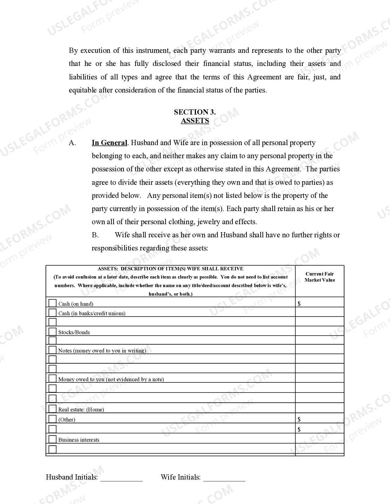 Missouri Marital Domestic Separation and Property Settlement Agreement