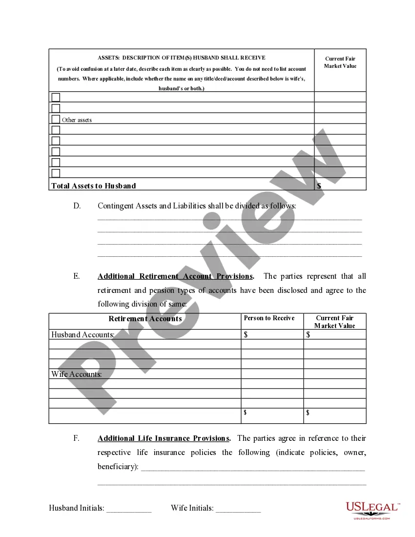 Preview Marital Domestic Separation and Property Settlement Agreement no Children parties may have Joint Property or Debts where Divorce Action Filed