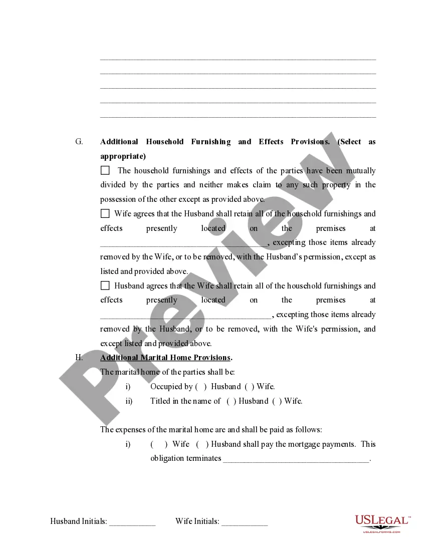 Preview Marital Domestic Separation and Property Settlement Agreement no Children parties may have Joint Property or Debts where Divorce Action Filed