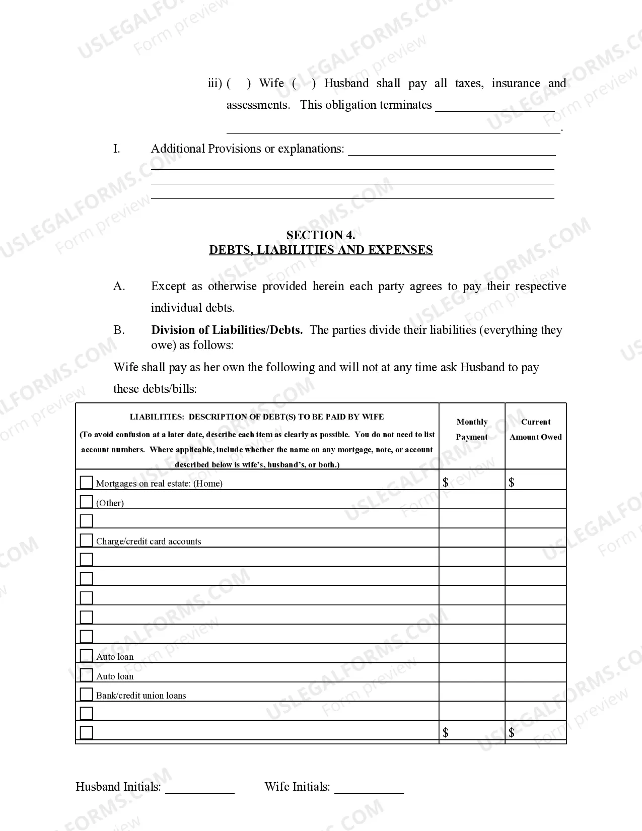Preview Marital Domestic Separation and Property Settlement Agreement no Children parties may have Joint Property or Debts Effective Immediately