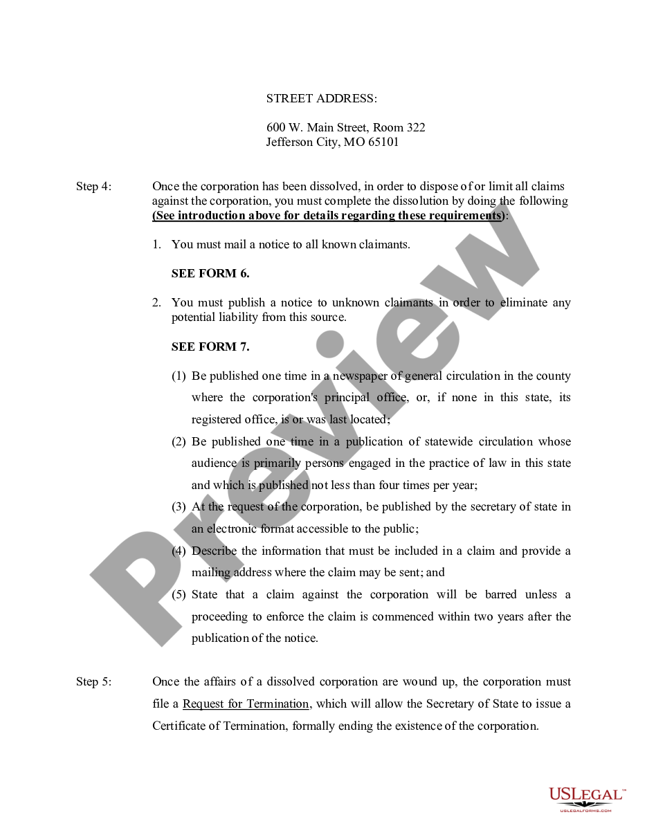 page 8 Missouri Dissolution Package to Dissolve Corporation preview