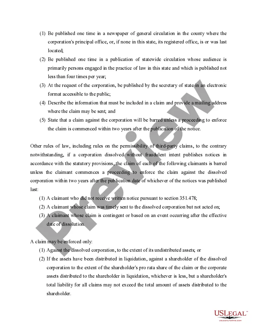 Preview Missouri Dissolution Package to Dissolve Corporation