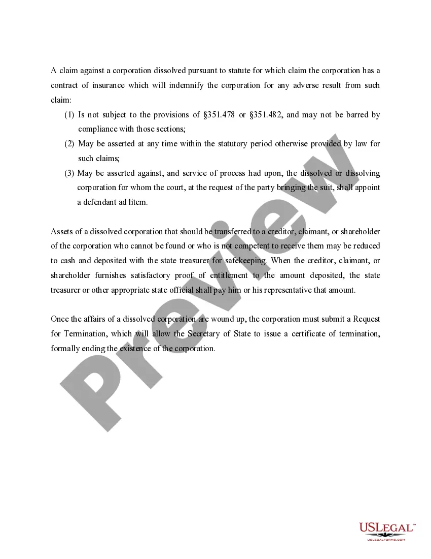 Preview Missouri Dissolution Package to Dissolve Corporation