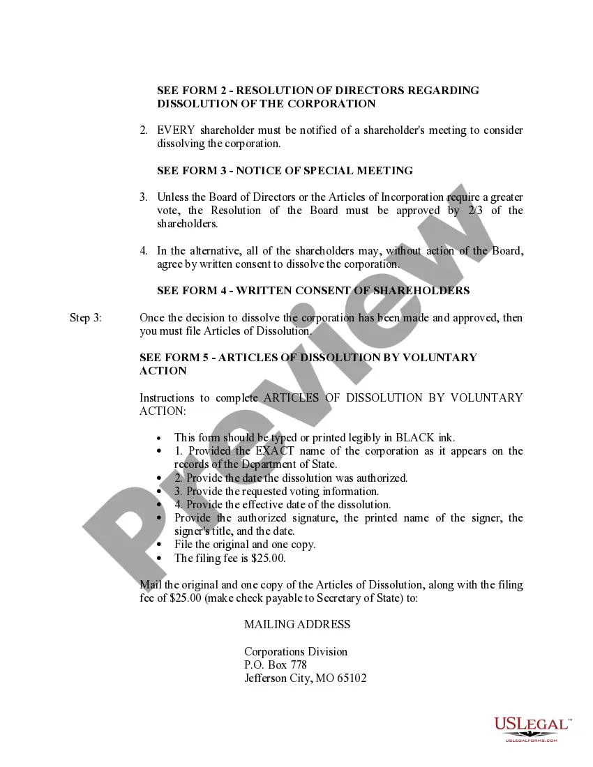 Preview Missouri Dissolution Package to Dissolve Corporation