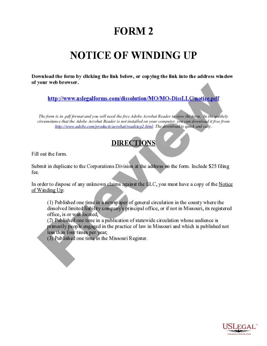 Get Missouri Dissolution Package to Dissolve Limited Liability Company LLC Preview Missouri Dissolution Package to Dissolve Limited Liability Company LLC