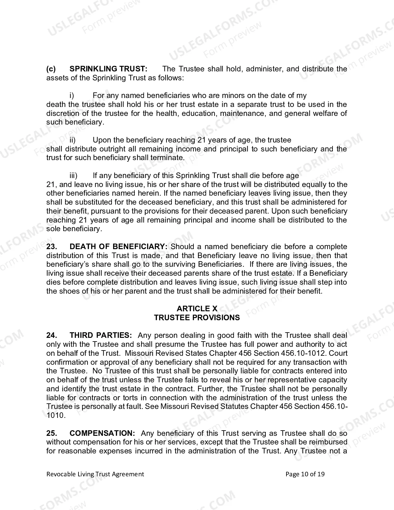 Preview Revocable Living Trust for Husband and Wife with No Children