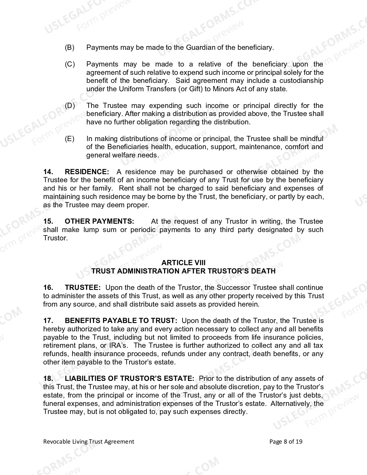 Preview Revocable Living Trust for Husband and Wife with No Children