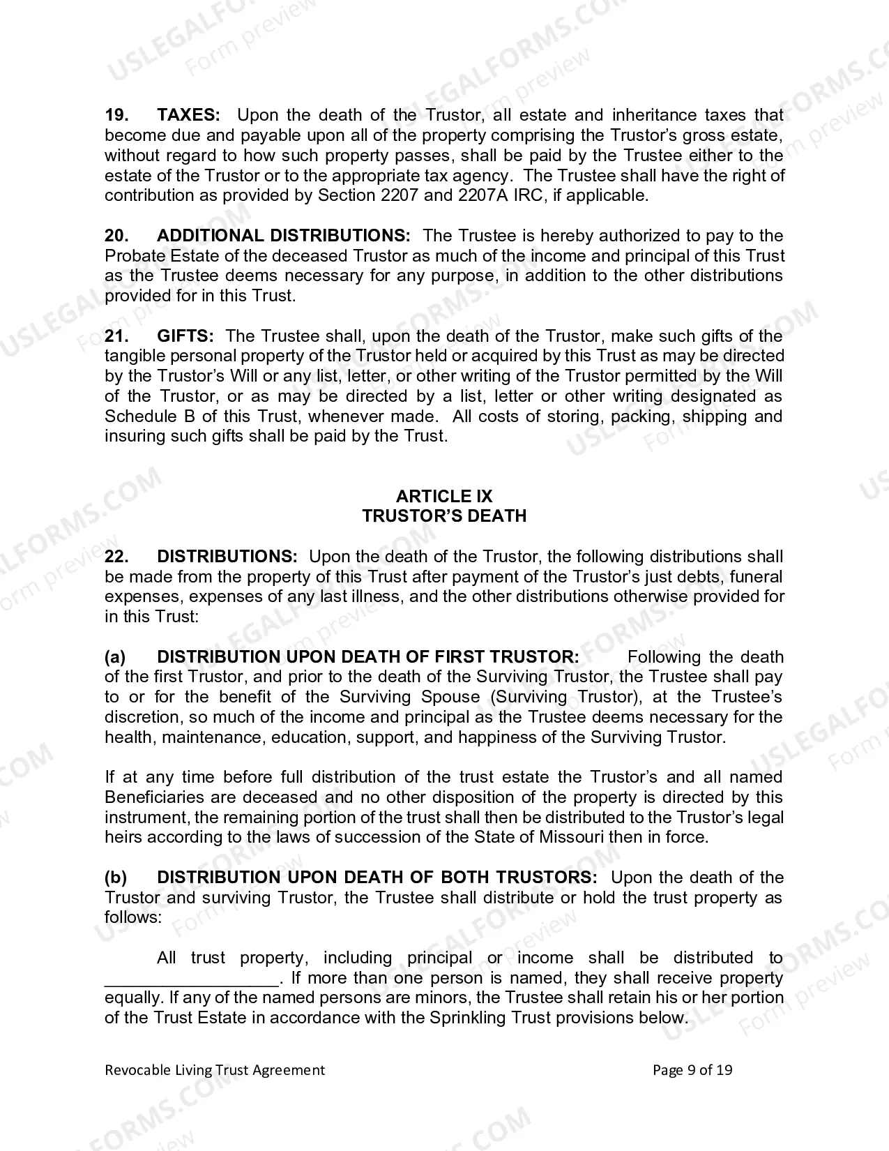 Preview Revocable Living Trust for Husband and Wife with No Children