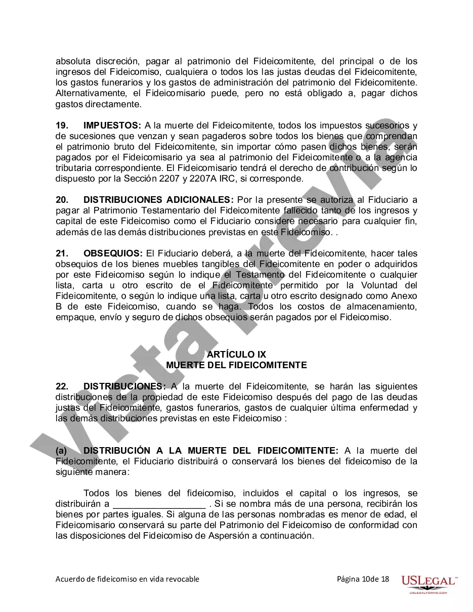 Preview Fideicomiso en Vida para Individuos Solteros, Divorciados o Viudos (o Viudos) sin Hijos