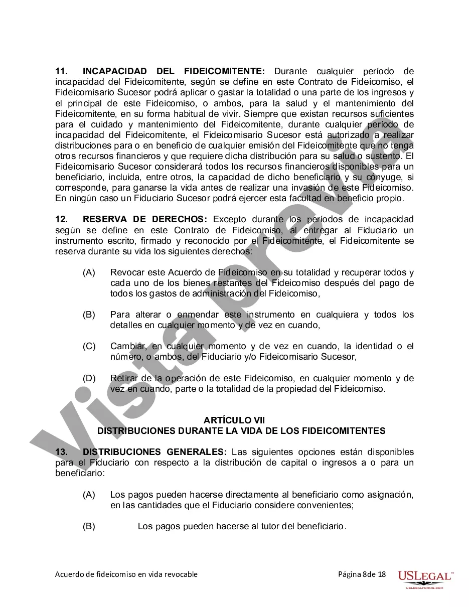 Preview Fideicomiso en Vida para Individuos Solteros, Divorciados o Viudos (o Viudos) sin Hijos