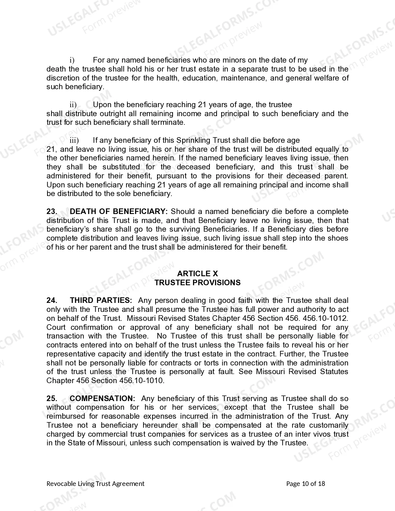 Preview Living Trust for Individual Who is Single, Divorced or Widow (or Widower) with No Children