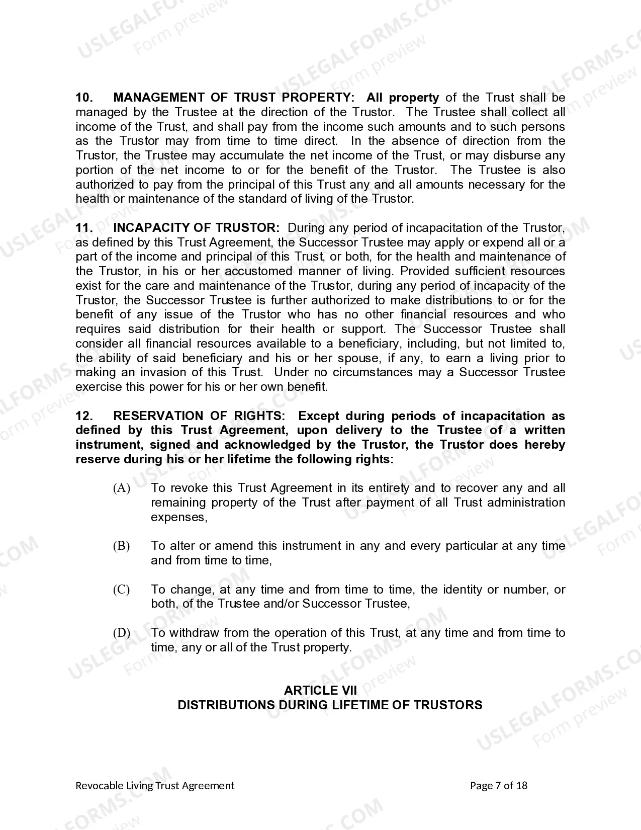 Preview Living Trust for Individual Who is Single, Divorced or Widow (or Widower) with No Children