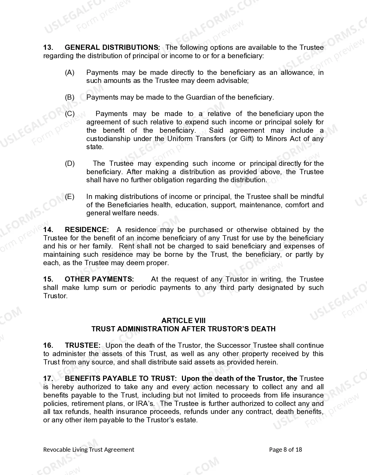 Preview Living Trust for Individual Who is Single, Divorced or Widow (or Widower) with No Children