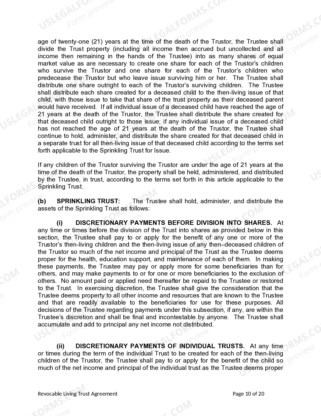 Preview Living Trust for Individual Who is Single, Divorced or Widow (or Widower) with Children